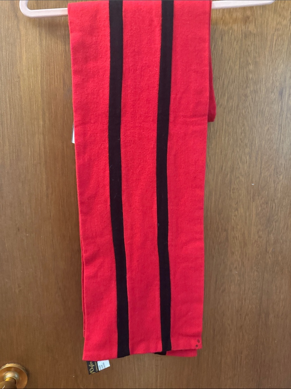 Men's Red Scarf with Black Stripe Detail